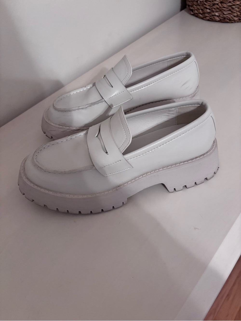 Madden Girl White Chunky Lug Sole Penny Loafers